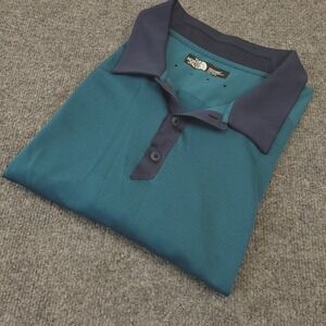 North Face Polo Shirt Mens XXL Vented Green Blue Trim Outdoors